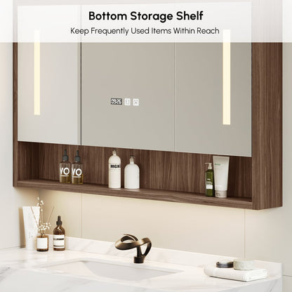 39.3" Walnut Bathroom Vanity & LED Medicine Cabinet Set