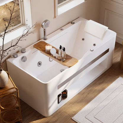 59" Whirlpool Bathtub with Thermostatic Control & Massage Jets & LED Lighting