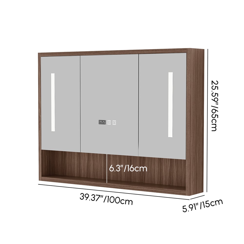 39.3" Walnut Bathroom Vanity & LED Medicine Cabinet Set