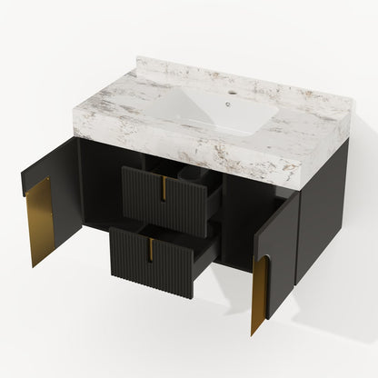 Artis 36" Floating Single Bathroom Vanity with Sink, Sintered Stone Top, Ample Storage