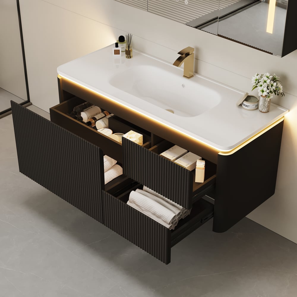 Modern 47.2" Floating Bathroom Vanity with Sink, Soft LED, Ample Storage