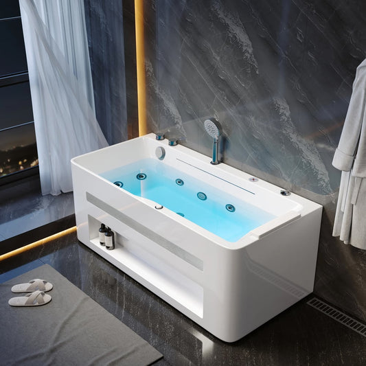59" Whirlpool Bathtub with Thermostatic Control & Massage Jets & LED Lighting