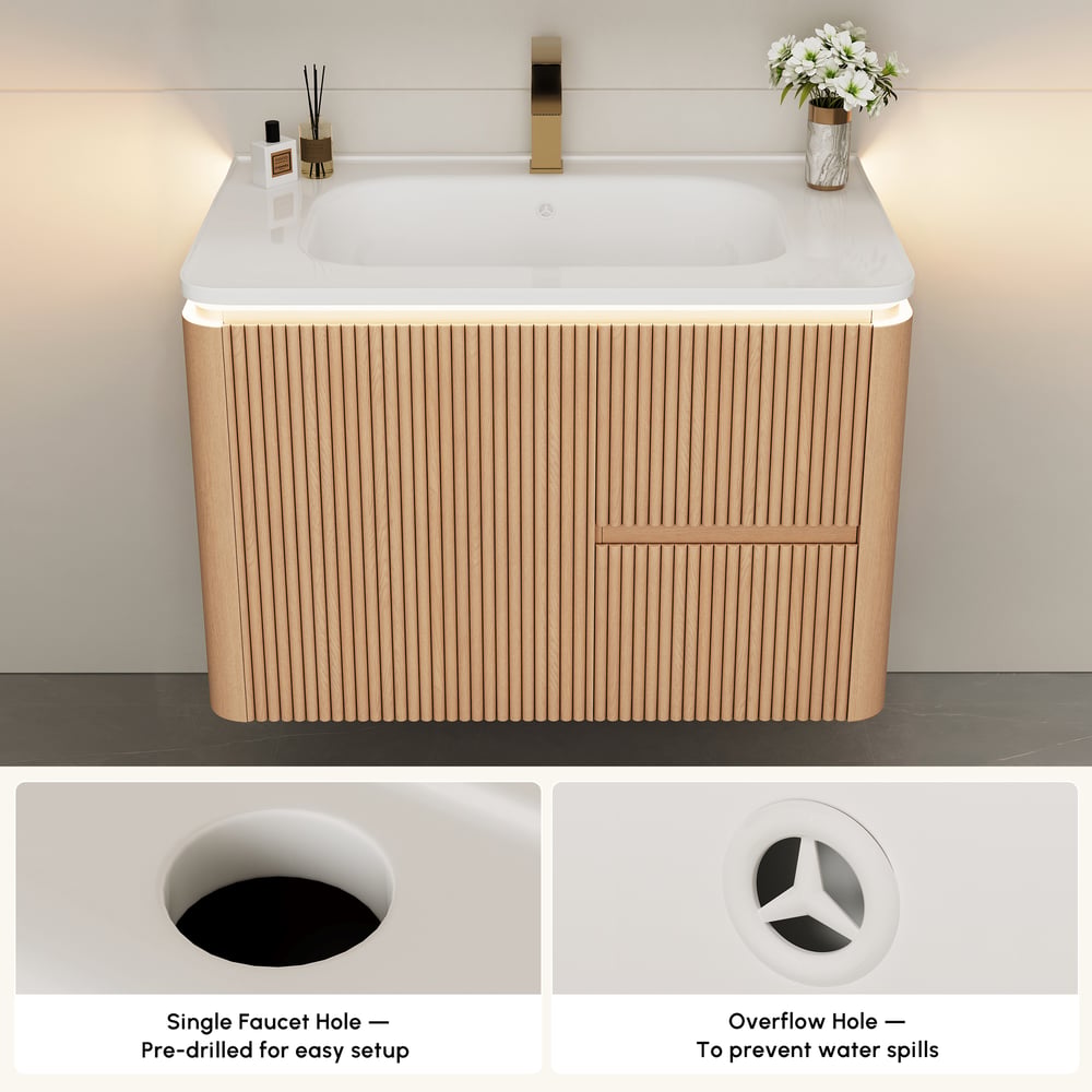 Modern  32" Floating Bathroom Vanity  with Sink, LED Light, Ample Storage