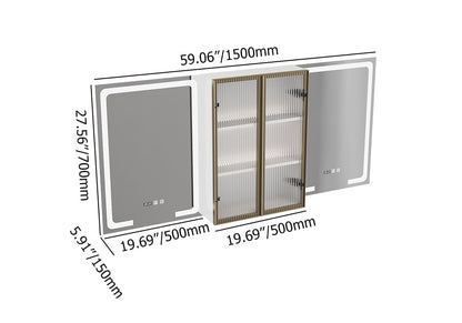 59" Double Sink Floating Vanity Set with LED Medicine Cabinet with Storage