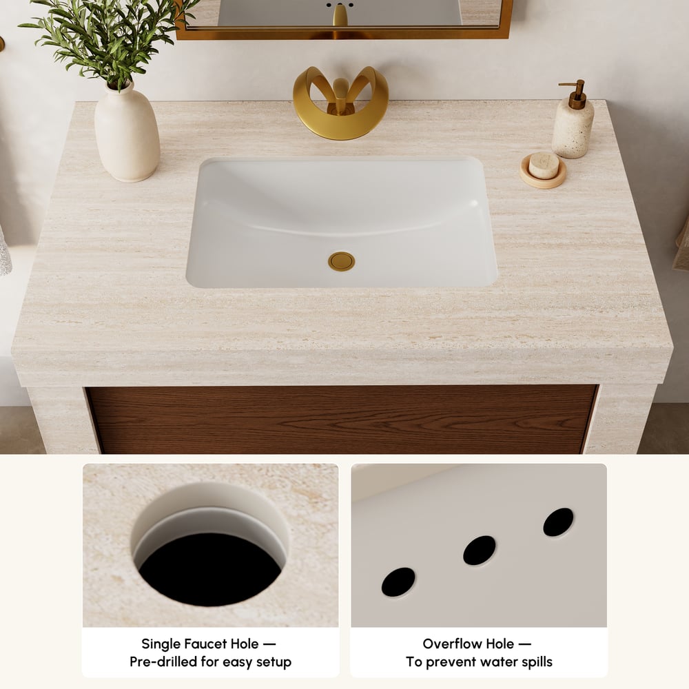 36" Single Bathroom Vanity with Ceramic Sink, Sintered Stone Top
