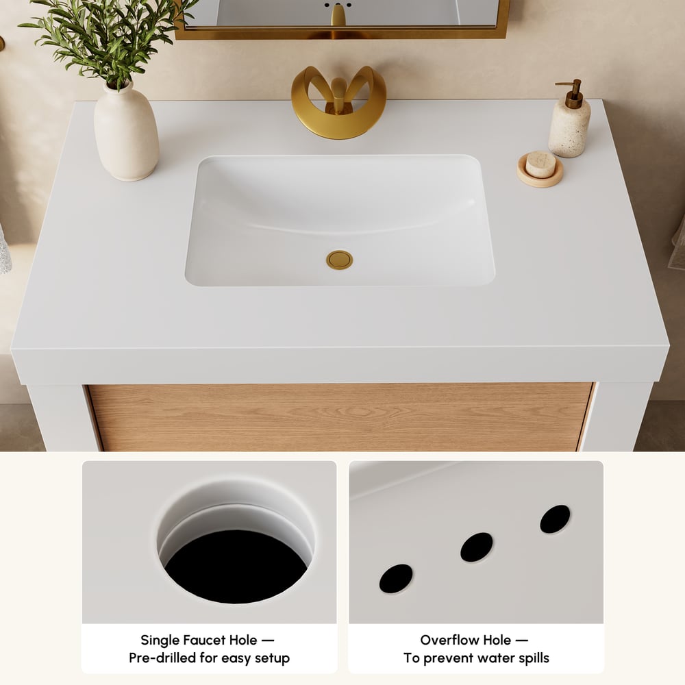 36" Single Bathroom Vanity with Ceramic Sink, Sintered Stone Top