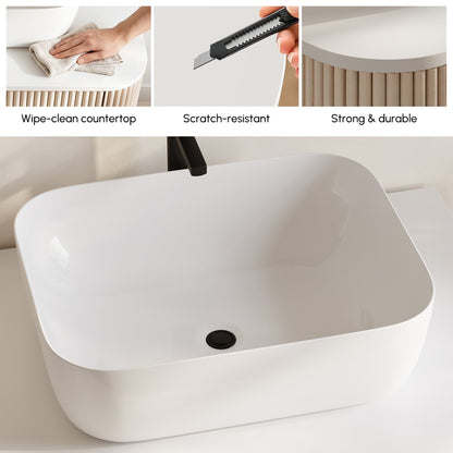 32" Fluted Freestanding Bathroom Vanity with Vessel Sink, 3-Drawers, Sintered Stone top