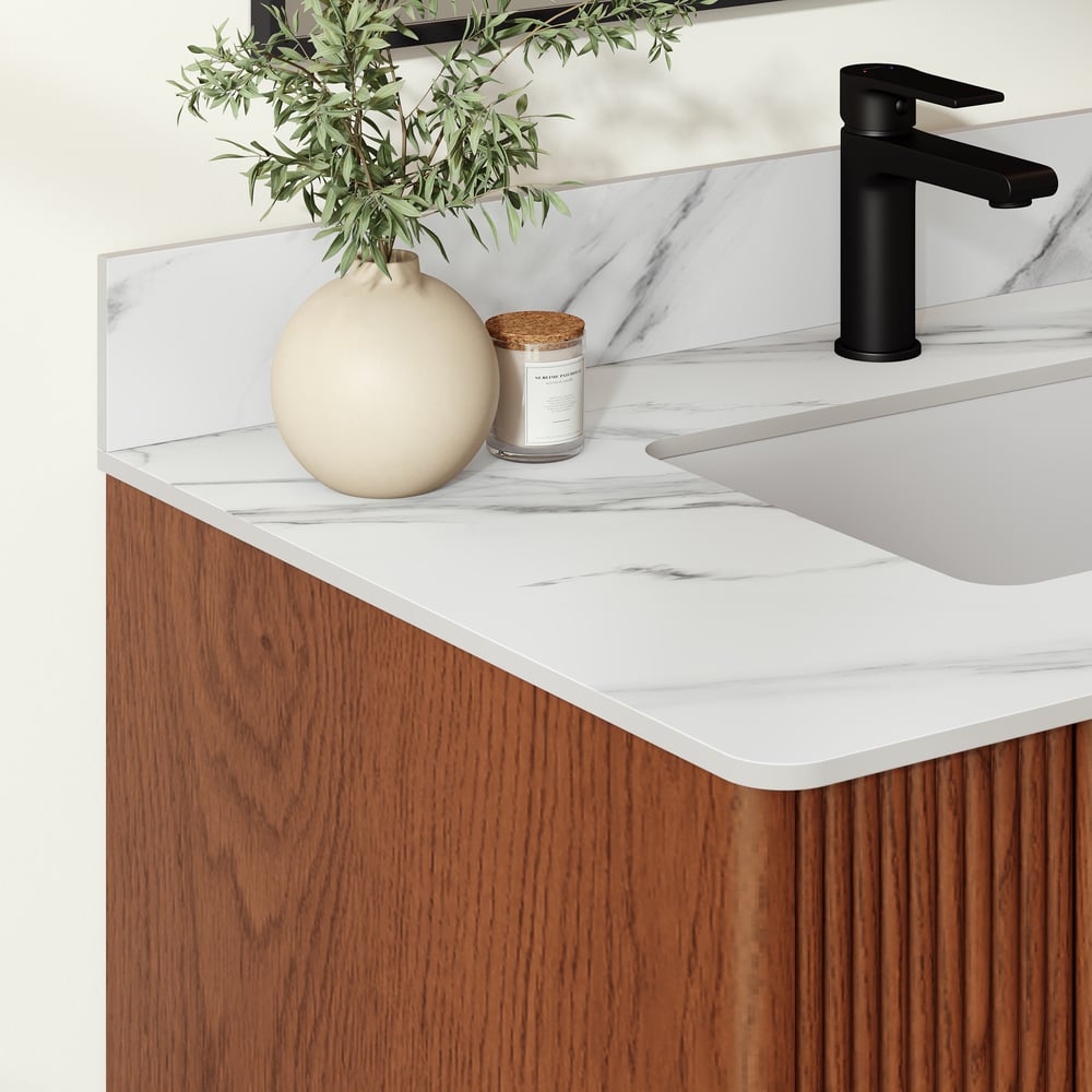 36" Fluted Single Bathroom Vanity with Sink and Sintered Stone Top
