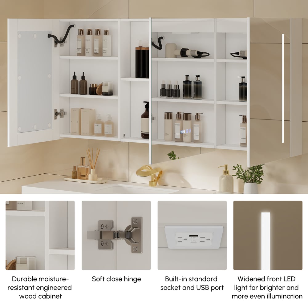 59" Floating Bathroom Vanity & LED Medicine Cabinet Set