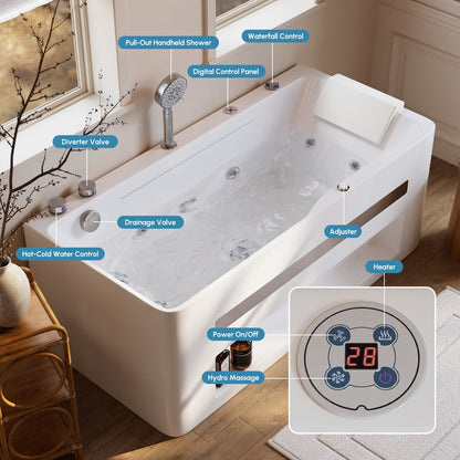 59" Whirlpool Bathtub with Thermostatic Control & Massage Jets & LED Lighting