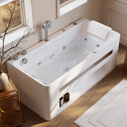 59" Whirlpool Bathtub with Thermostatic Control & Massage Jets & LED Lighting