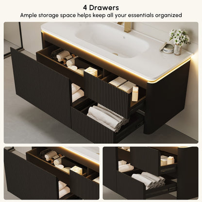 Modern 47.2" Floating Bathroom Vanity with Sink, Soft LED, Ample Storage