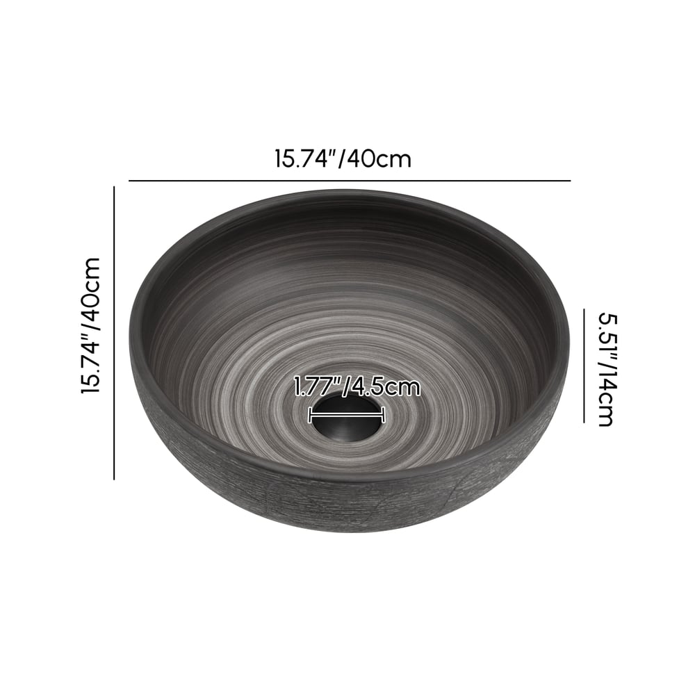16" Grey Round Ceramic Bathroom Sink – Matte Glazed Vessel Sink