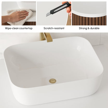 32" Fluted Freestanding Bathroom Vanity with Vessel Sink, 3-Drawers, Sintered Stone top