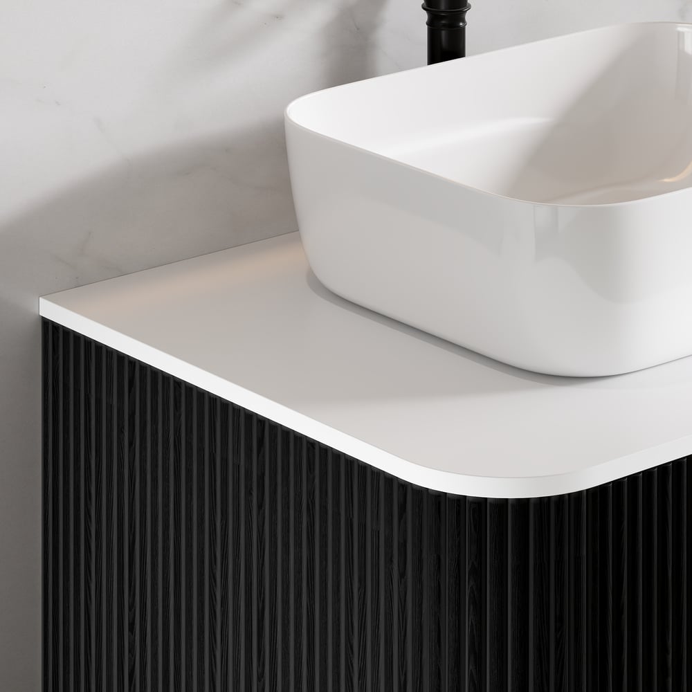 32" Fluted Freestanding Bathroom Vanity with Vessel Sink, 3-Drawers, Sintered Stone top