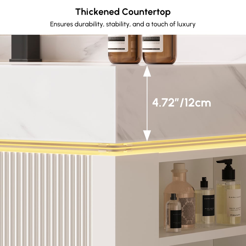 39.4" Wall-Mounted Bathroom Vanity with Sintered Stone Top, LED Sensor Light