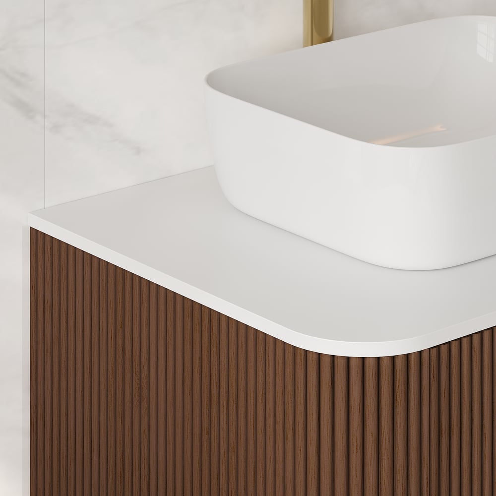 32" Fluted Freestanding Bathroom Vanity with Vessel Sink, 3-Drawers, Sintered Stone top