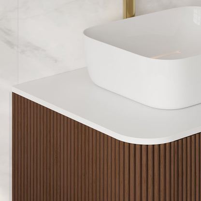 32" Fluted Freestanding Bathroom Vanity with Vessel Sink, 3-Drawers, Sintered Stone top