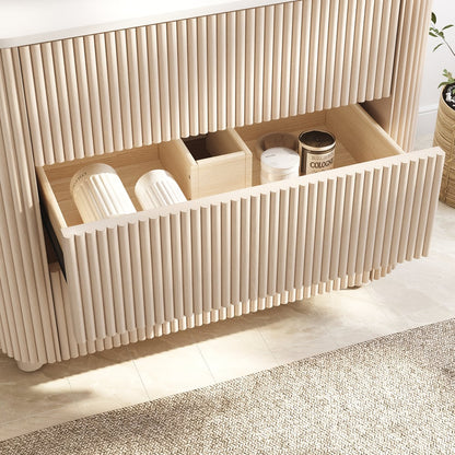 32" Fluted Freestanding Bathroom Vanity with Vessel Sink, 3-Drawers, Sintered Stone top