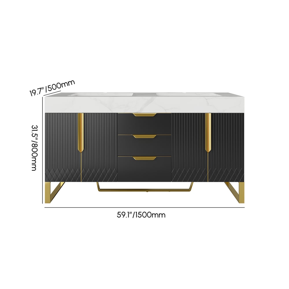 59" Double Sink Freestanding Vanity Set with LED Medicine Cabinet , Storage