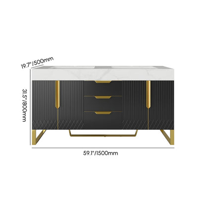 59" Double Sink Freestanding Vanity Set with LED Medicine Cabinet , Storage