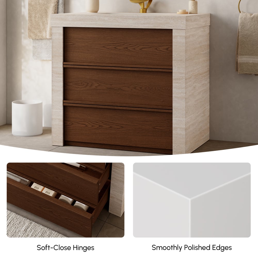 36" Single Bathroom Vanity with Ceramic Sink, Sintered Stone Top