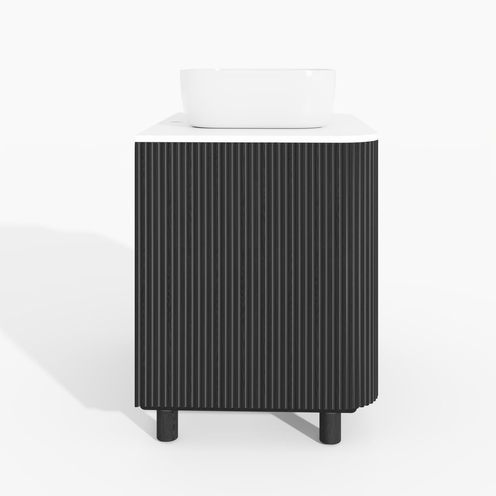 32" Fluted Freestanding Bathroom Vanity with Vessel Sink, 3-Drawers, Sintered Stone top