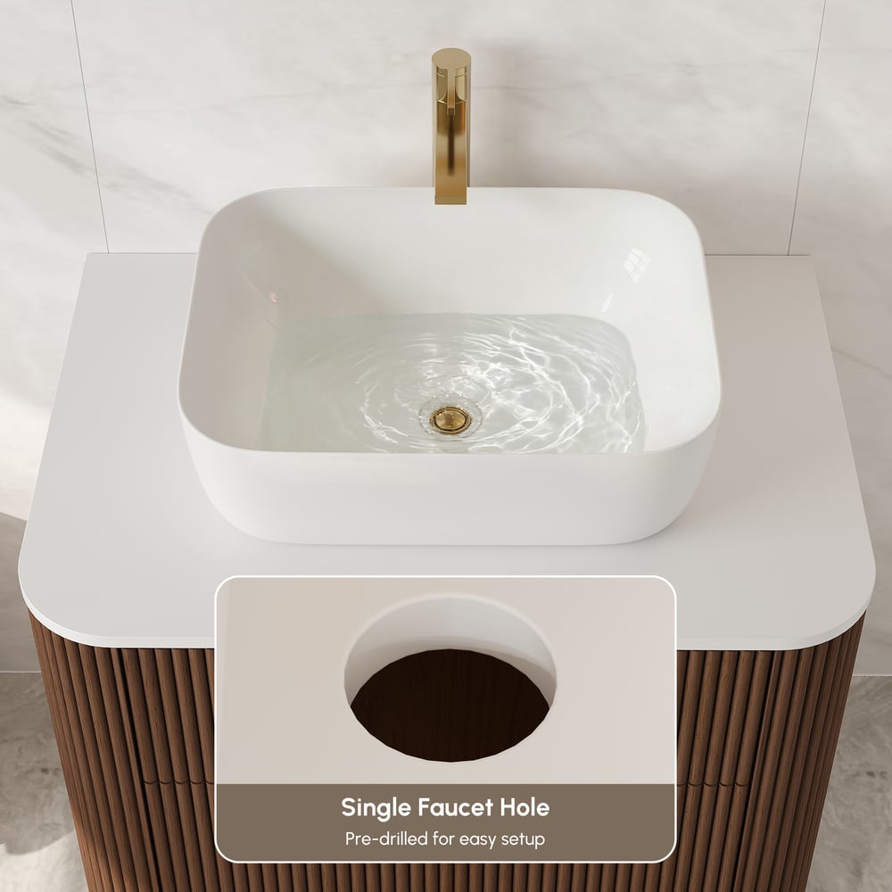 32" Fluted Freestanding Bathroom Vanity with Vessel Sink, 3-Drawers, Sintered Stone top