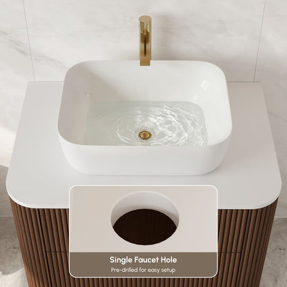 32" Fluted Freestanding Bathroom Vanity with Vessel Sink, 3-Drawers, Sintered Stone top