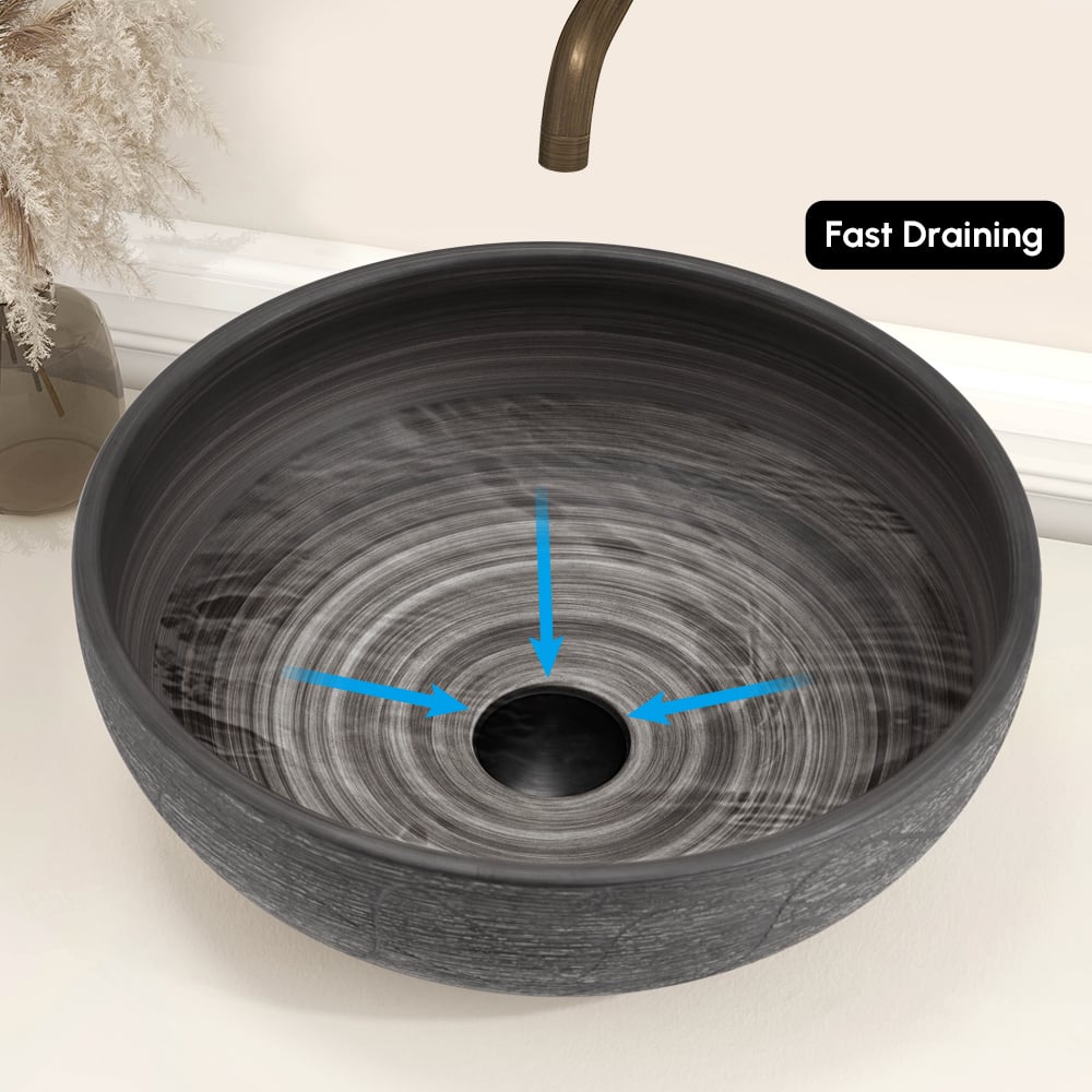 16" Grey Round Ceramic Bathroom Sink – Matte Glazed Vessel Sink