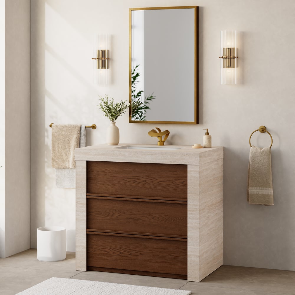 36" Single Bathroom Vanity with Ceramic Sink, Sintered Stone Top