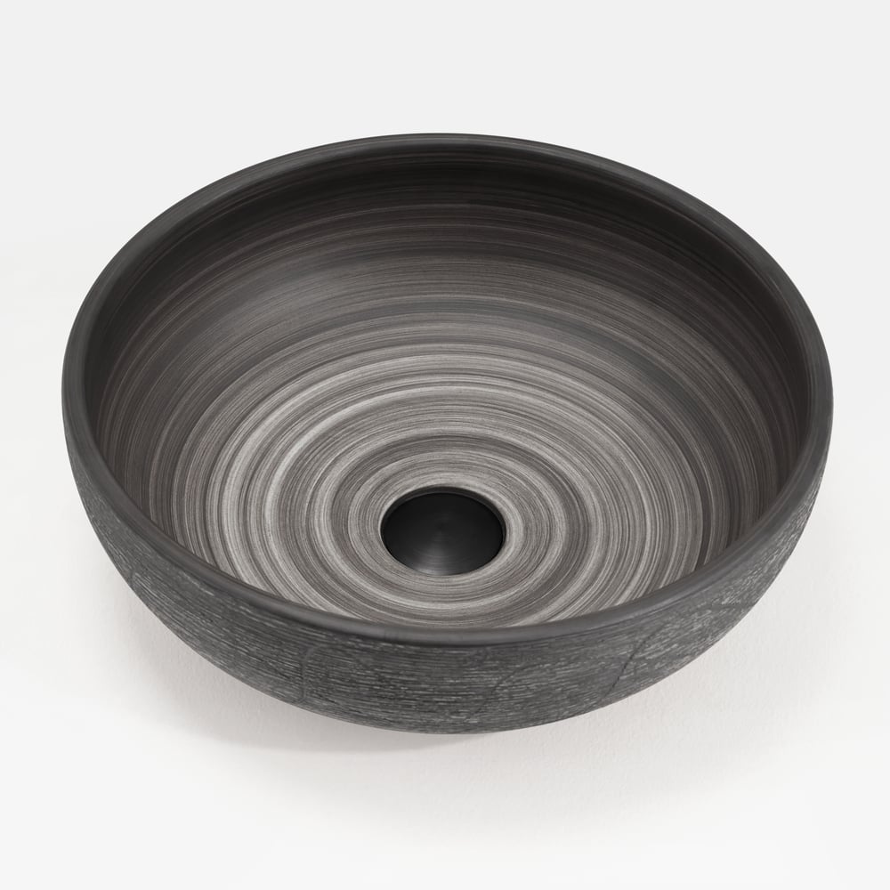 16" Grey Round Ceramic Bathroom Sink – Matte Glazed Vessel Sink