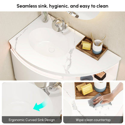 Modern 36" Corner Floating Single Bathroom Vanity with Sink, LED Light, Storage