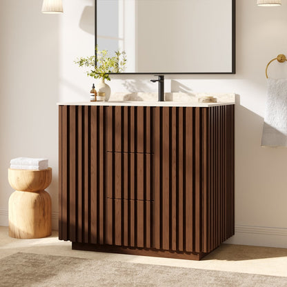 Aura 36"  Fluted Freestanding Bathroom Vanity with Sink and Light