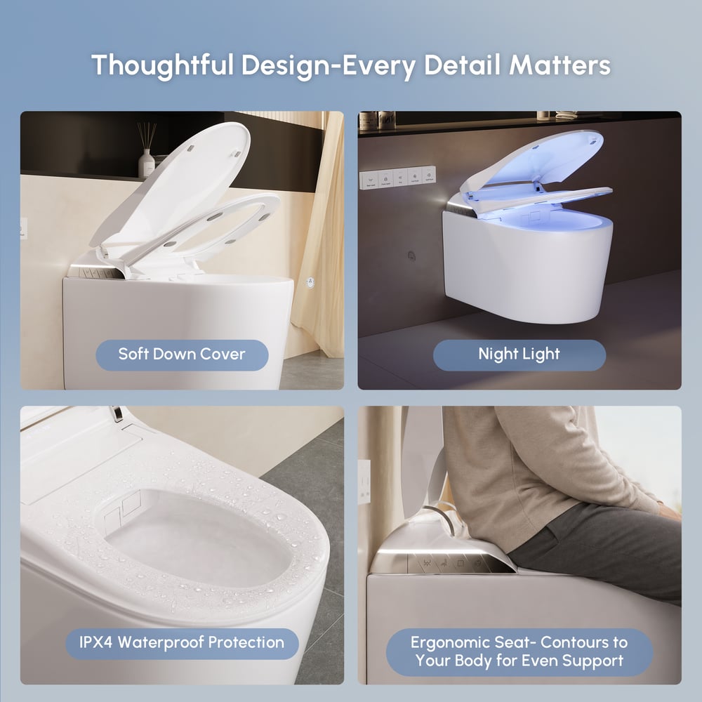 Fitro H3 Wall-Mounted Smart Bidet Toilet with Built-In Tank, Foam Shield, cUPC & ETL